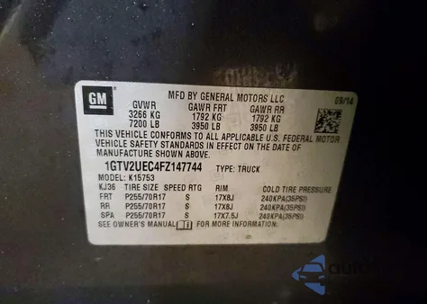 2015 GMC Sierra K1500 Sle из США, поврежденный, VIN 1GTV2UEC4FZ147744